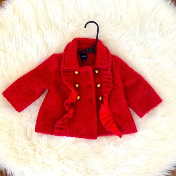 Baby GAP: Red ruffle baby peacoat - Picture 1 of 4